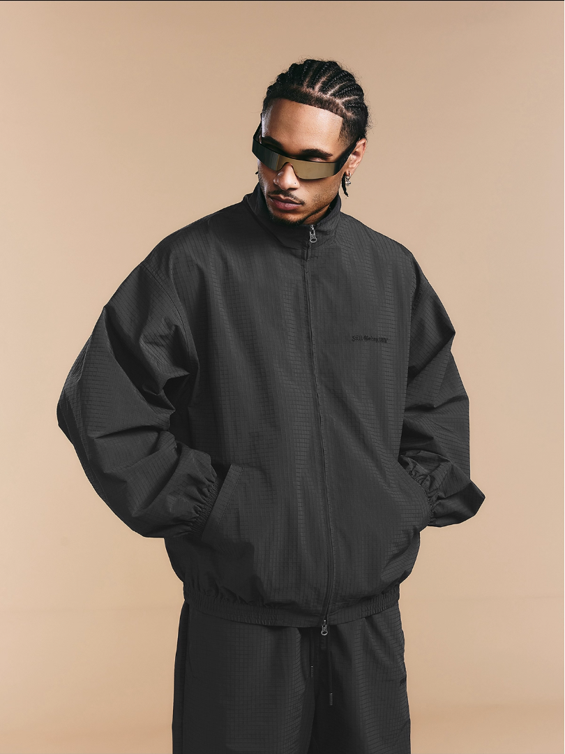 1807 Textured Plaid Fabric Track Jacket | Face 3 Face