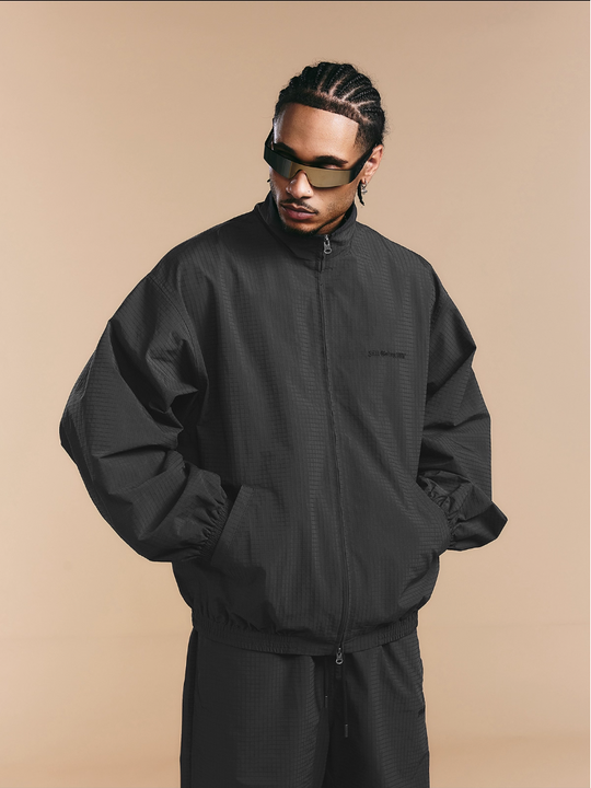 1807 Textured Plaid Fabric Track Jacket | Face 3 Face