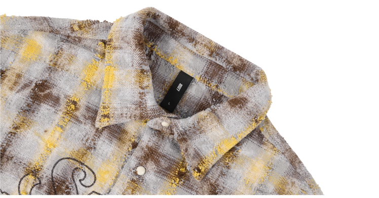 1807 Chain Embroidery Plaid Long Sleeve Shirt | Face 3 Face