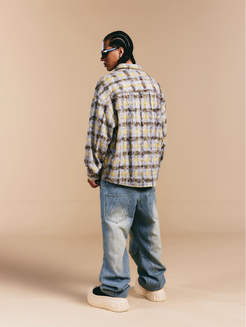 1807 Chain Embroidery Plaid Long Sleeve Shirt | Face 3 Face