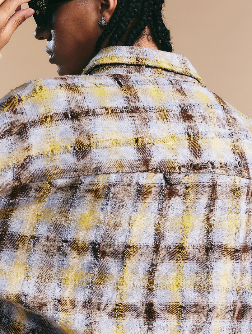 1807 Chain Embroidery Plaid Long Sleeve Shirt | Face 3 Face