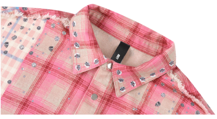 1807 Swarovski Crystal Diamond Plaid Long Sleeve Shirt | Face 3 Face