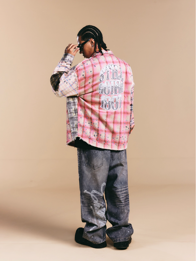 1807 Swarovski Crystal Diamond Plaid Long Sleeve Shirt | Face 3 Face