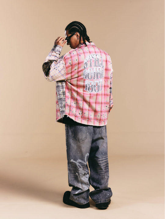 1807 Swarovski Crystal Diamond Plaid Long Sleeve Shirt | Face 3 Face