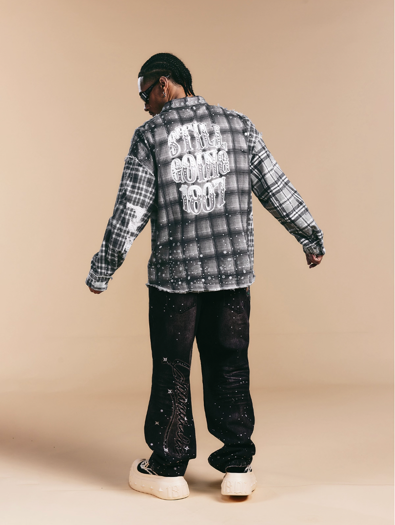 1807 Swarovski Crystal Diamond Plaid Long Sleeve Shirt | Face 3 Face