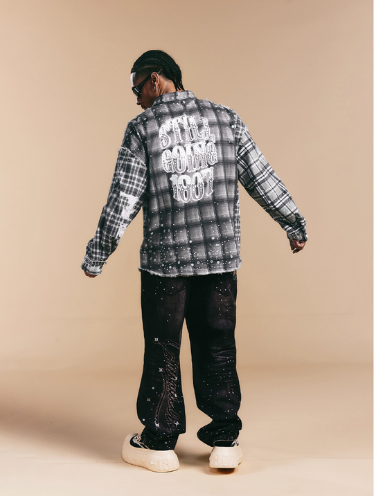 1807 Swarovski Crystal Diamond Plaid Long Sleeve Shirt | Face 3 Face