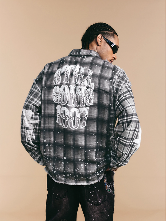 1807 Swarovski Crystal Diamond Plaid Long Sleeve Shirt | Face 3 Face