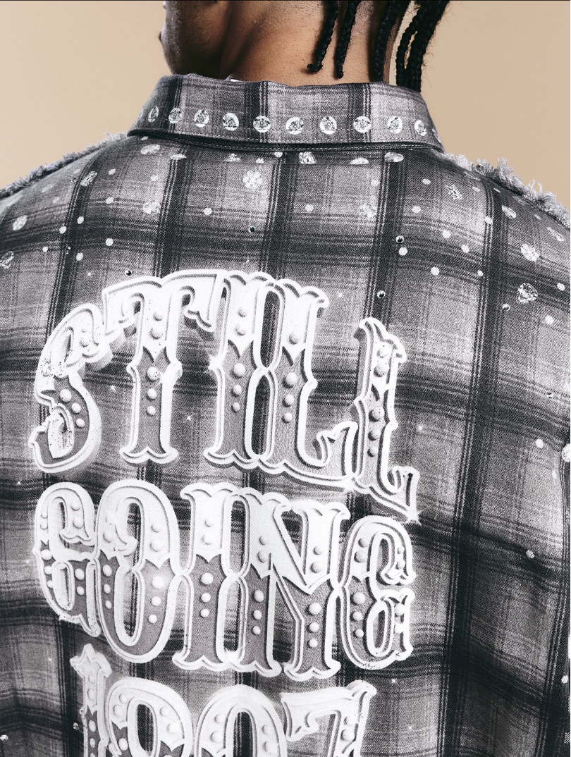 1807 Swarovski Crystal Diamond Plaid Long Sleeve Shirt | Face 3 Face