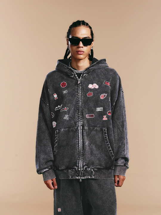 1807× LABT Logo Patch Washed Zip Up Hoodie | Face 3 Face