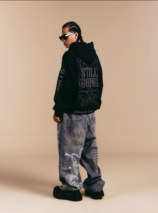 1807 Swarovski Crystal Diamond Washed Zip Up Hoodie | Face 3 Face