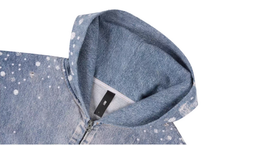 1807 Swarovski Crystal Diamond Denim Zip Up Hoodie | Face 3 Face