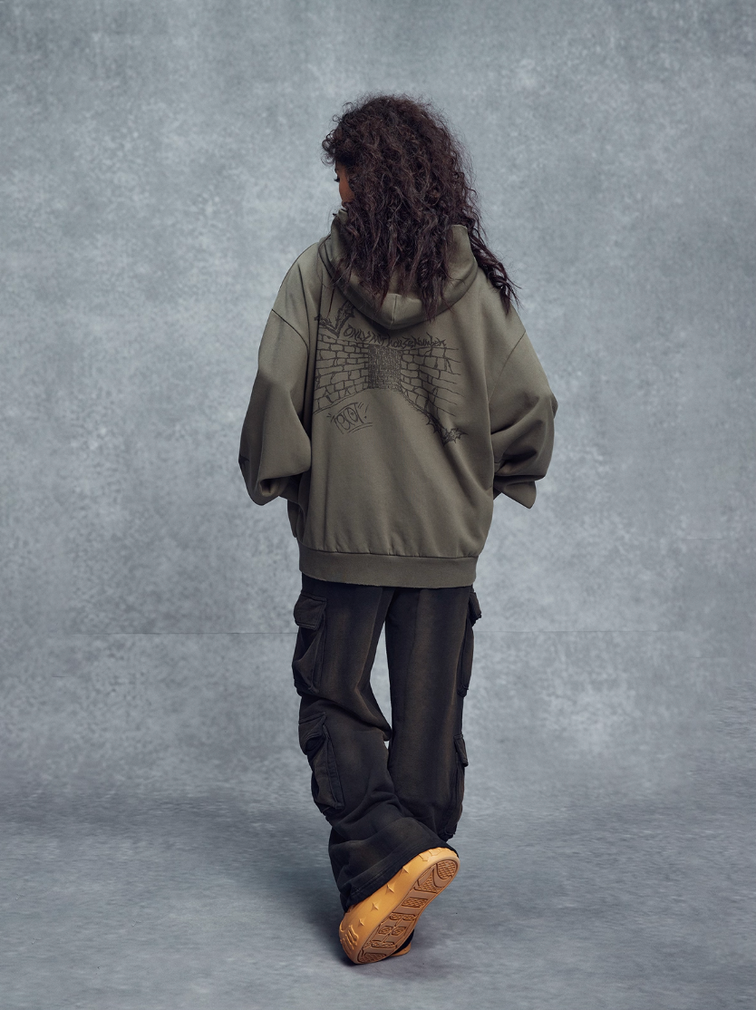 1807 Graffiti Angel Print Zip Up Hoodie | Face 3 Face