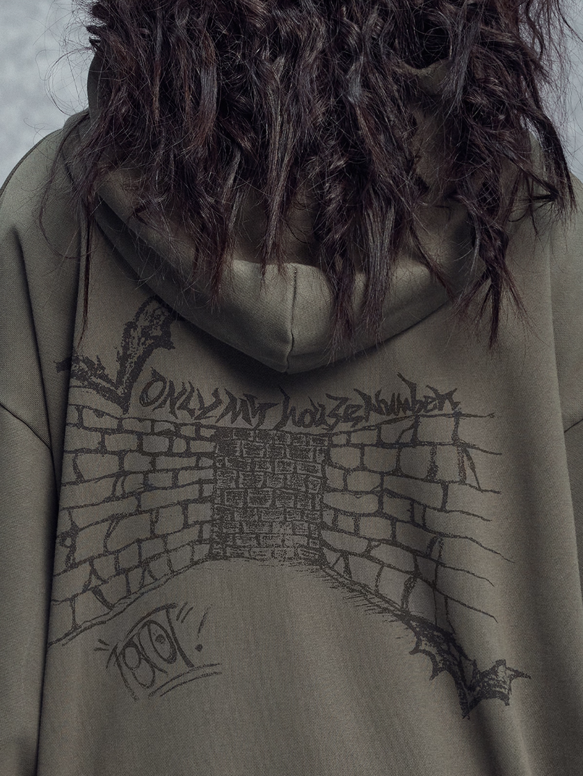 1807 Graffiti Angel Print Zip Up Hoodie | Face 3 Face