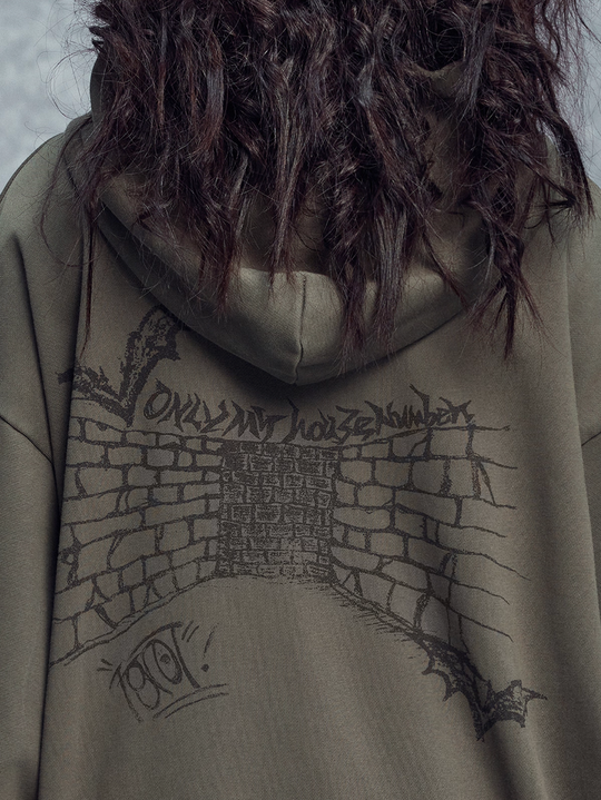 1807 Graffiti Angel Print Zip Up Hoodie | Face 3 Face