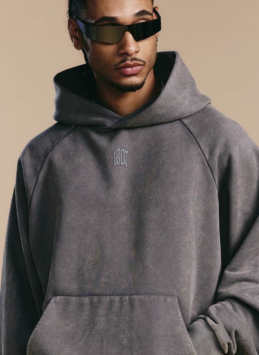 1807 Washed Fade Foam Print Hoodie | Face 3 Face
