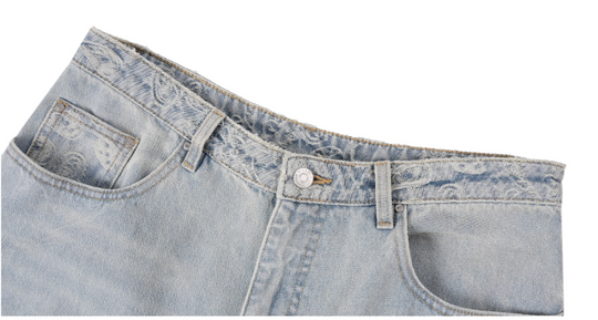 1807× LABT Paisley Pattern Washed Denim Jeans | Face 3 Face