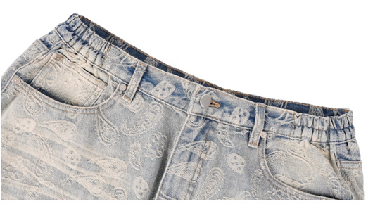 1807 Allover Paisley Washed Denim Jeans | Face 3 Face