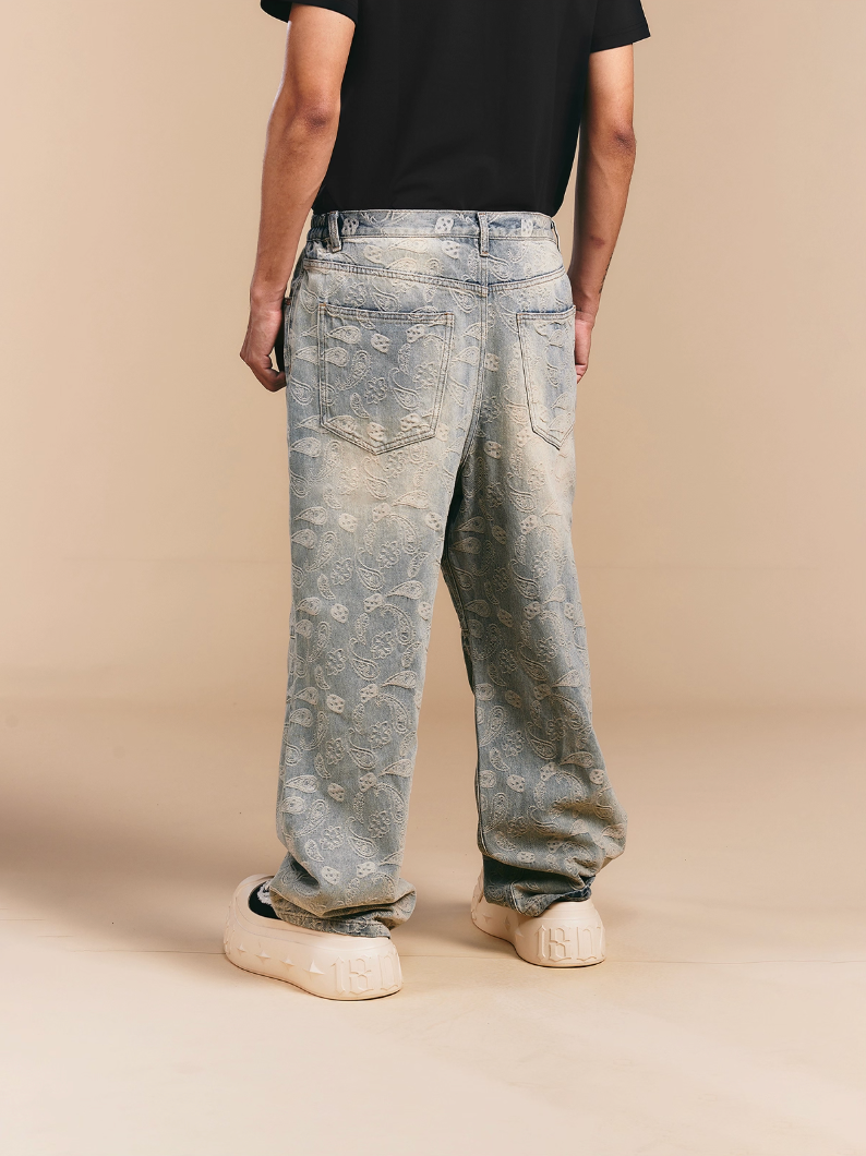 1807 Allover Paisley Washed Denim Jeans | Face 3 Face