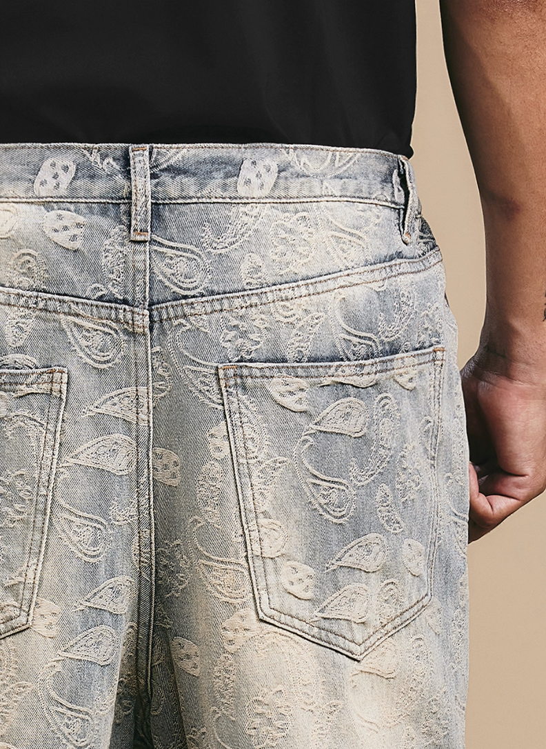1807 Allover Paisley Washed Denim Jeans | Face 3 Face