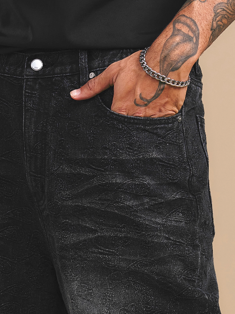 1807 Allover Paisley Washed Denim Jeans | Face 3 Face