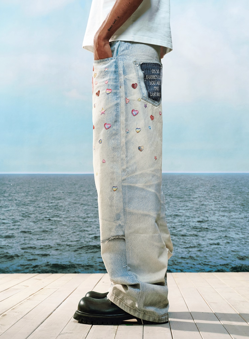 YADcrew Cute Heart Photorealistic Print Jeans | Face 3 Face