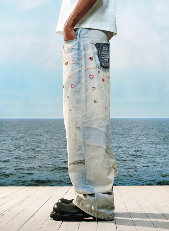 YADcrew Cute Heart Photorealistic Print Jeans | Face 3 Face