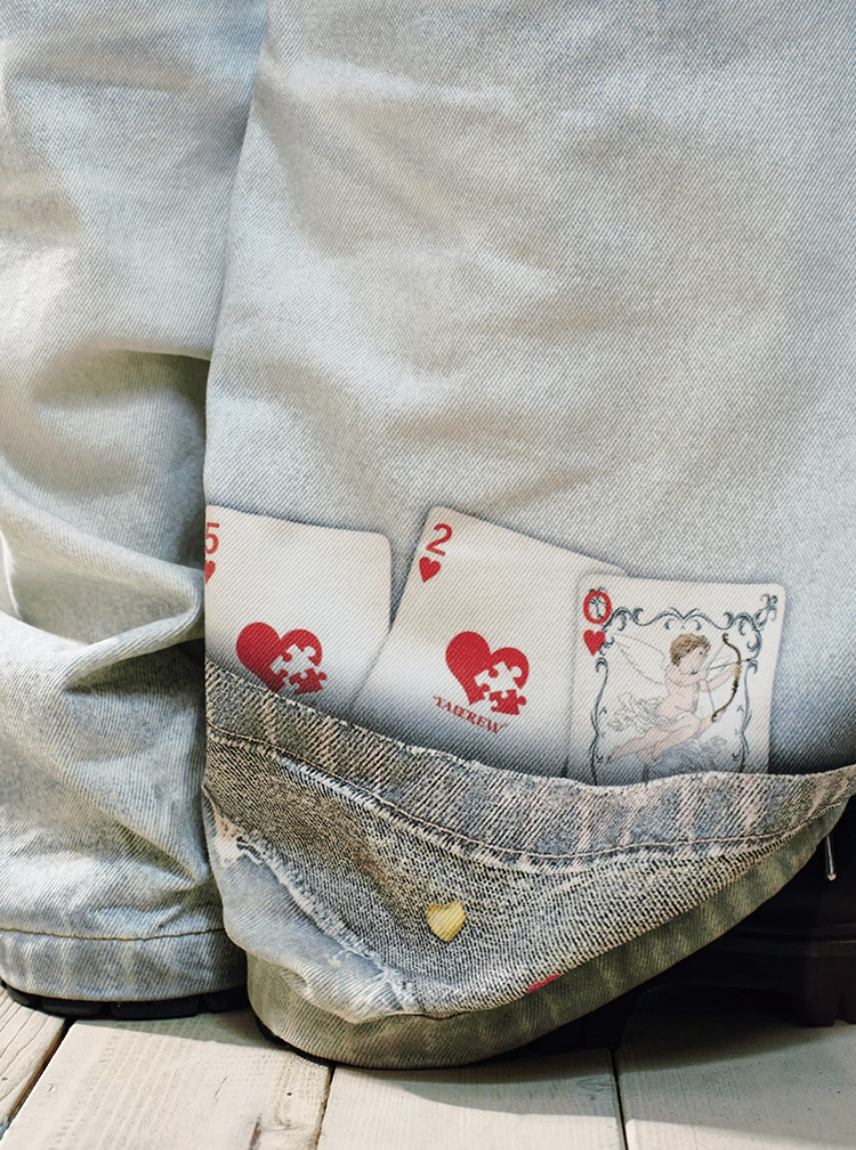 YADcrew Cute Heart Photorealistic Print Jeans | Face 3 Face