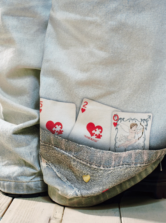 YADcrew Cute Heart Photorealistic Print Jeans | Face 3 Face