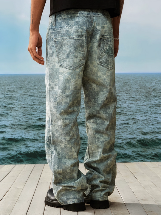 YADcrew Puzzle Checkerboard Print Jeans | Face 3 Face