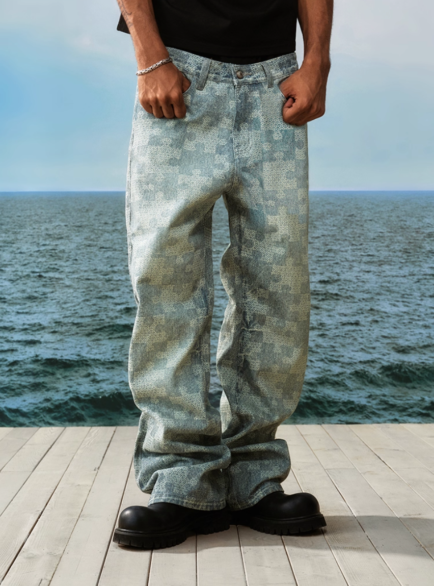 YADcrew Puzzle Checkerboard Print Jeans | Face 3 Face