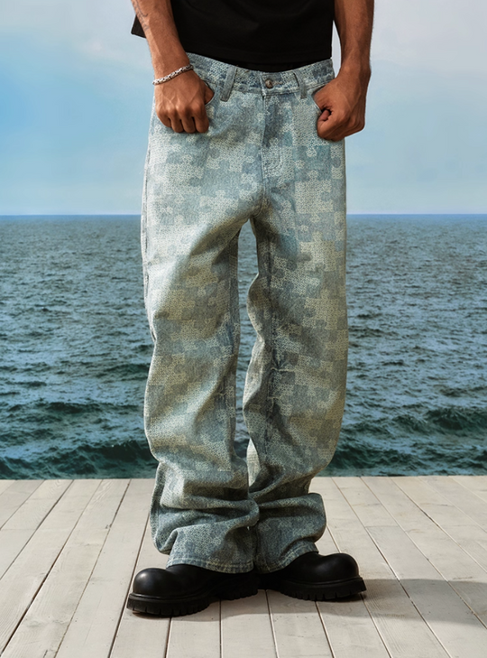 YADcrew Puzzle Checkerboard Print Jeans | Face 3 Face