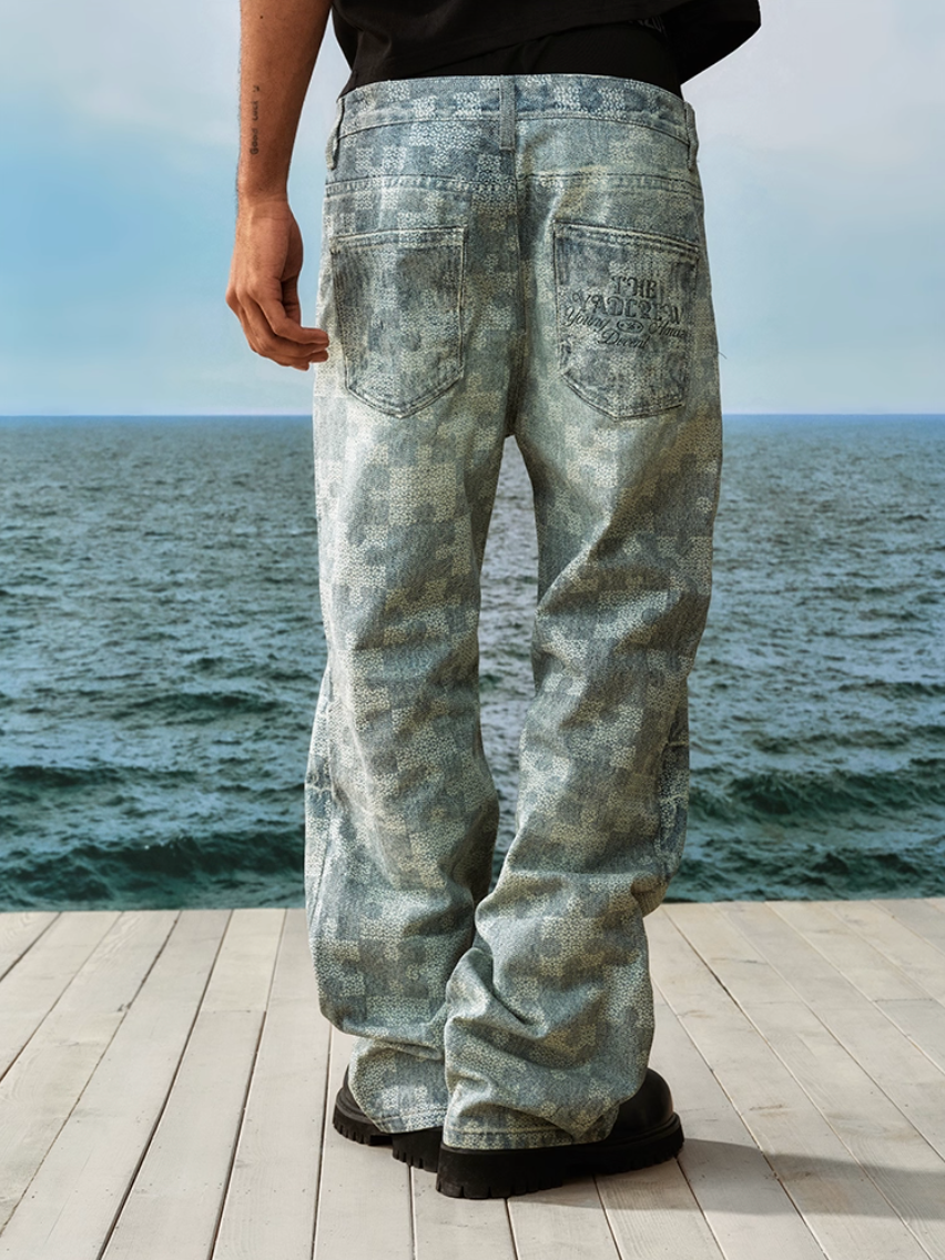 YADcrew Puzzle Checkerboard Print Jeans | Face 3 Face