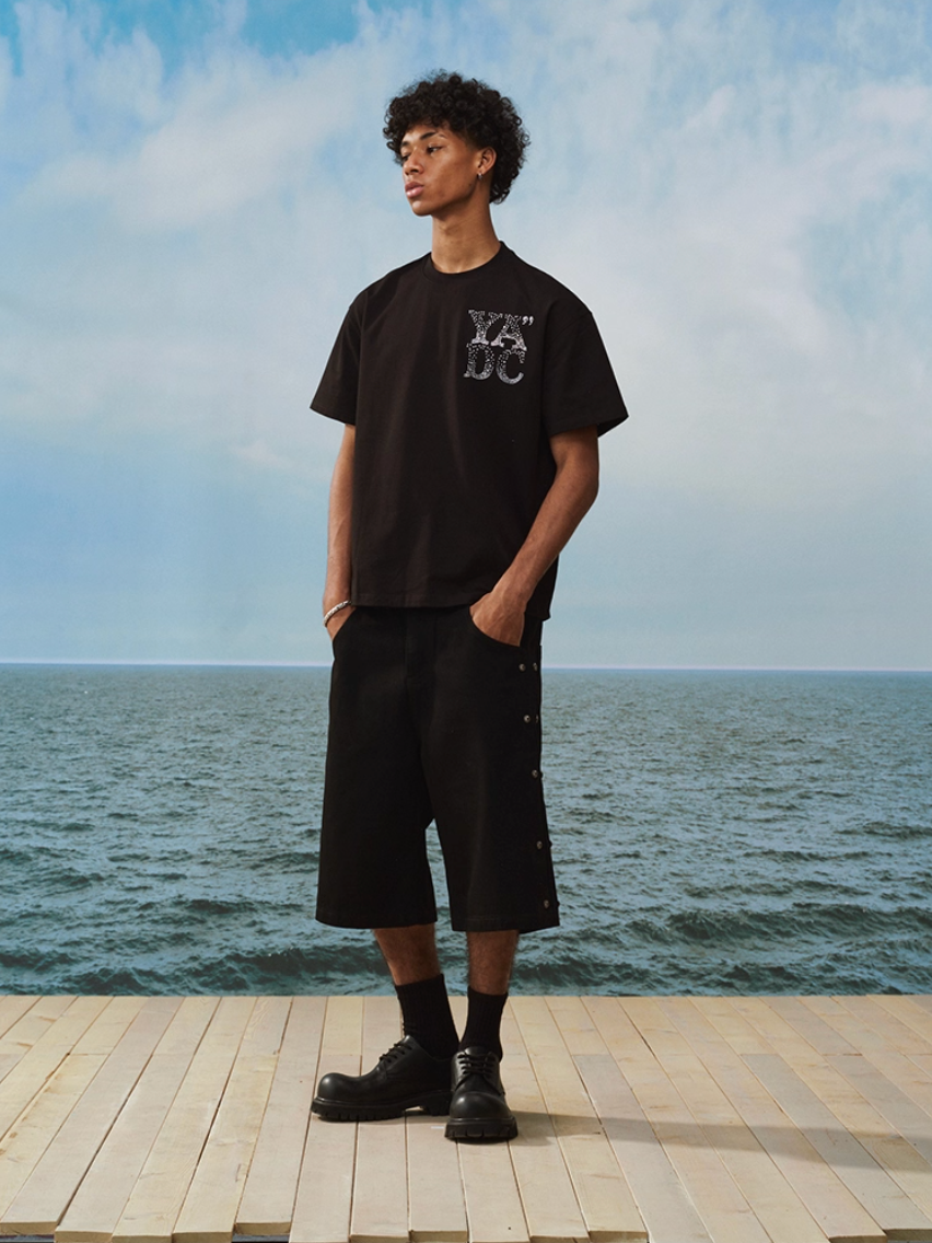 YADcrew Side Stud Denim Shorts | Face 3 Face