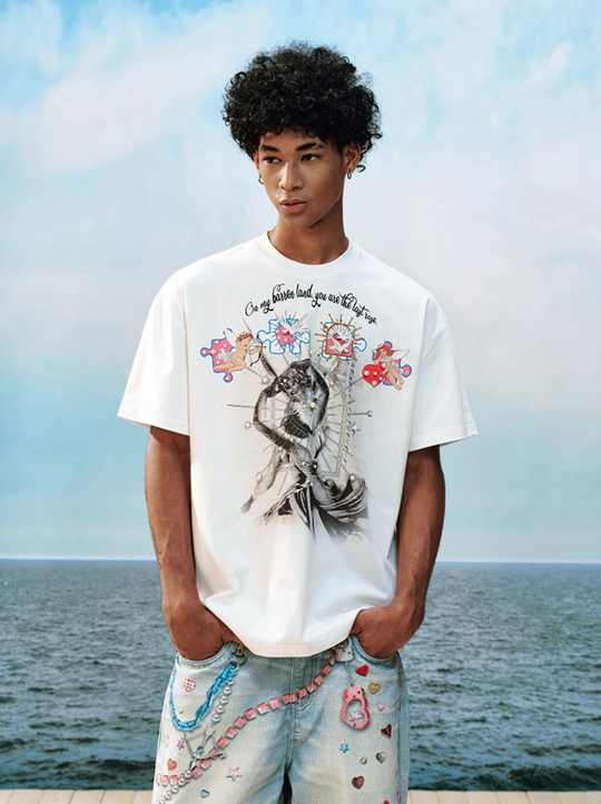 YADcrew Cupid Kiss Pearl Puzzle Graphic Tee | Face 3 Face