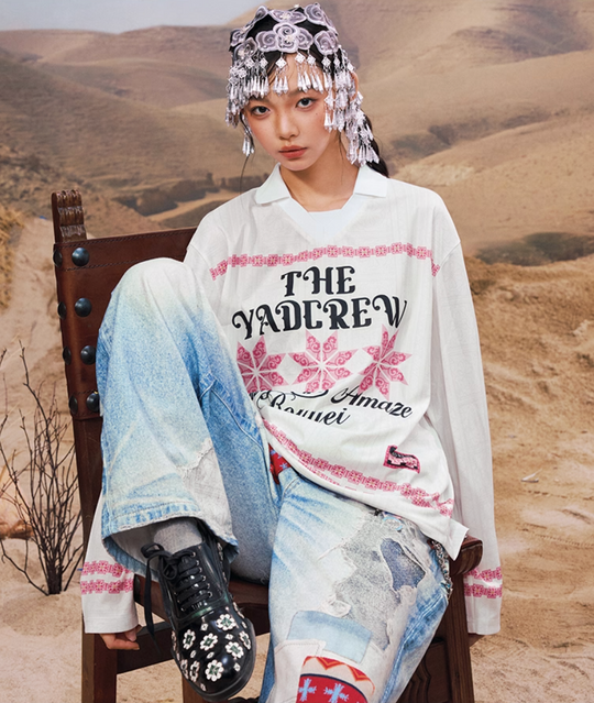 YADcrew Ethnic Pattern Long Sleeve Polo Jersey | Face 3 Face