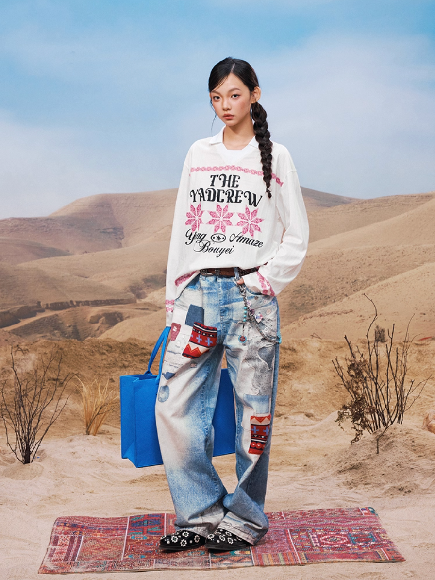 YADcrew Ethnic Pattern Long Sleeve Polo Jersey | Face 3 Face