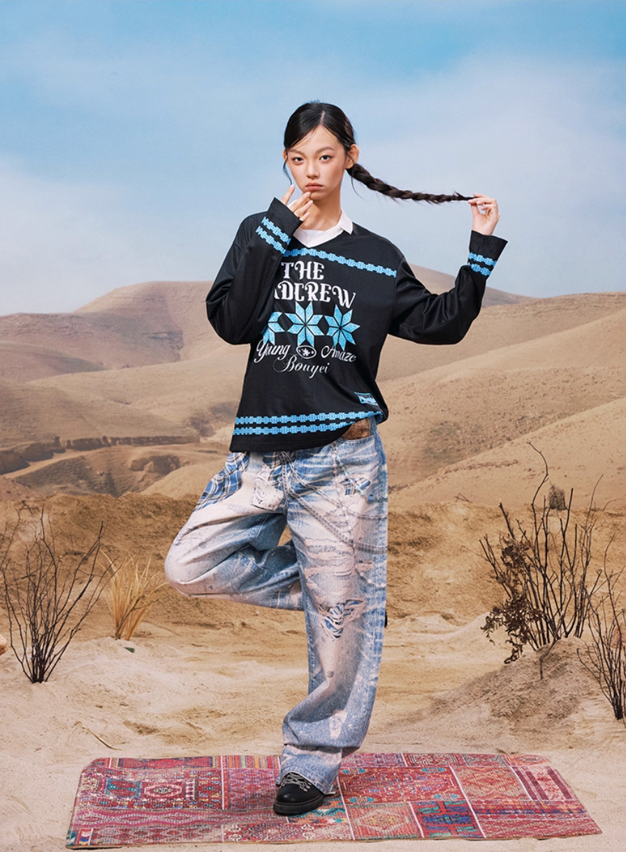 YADcrew Ethnic Pattern Long Sleeve Polo Jersey | Face 3 Face