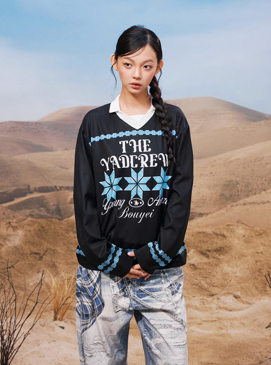 YADcrew Ethnic Pattern Long Sleeve Polo Jersey | Face 3 Face