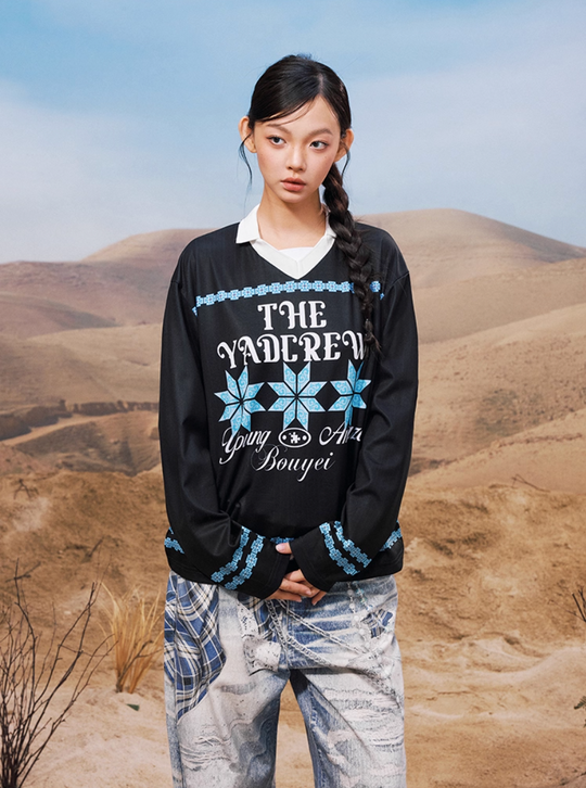 YADcrew Ethnic Pattern Long Sleeve Polo Jersey | Face 3 Face