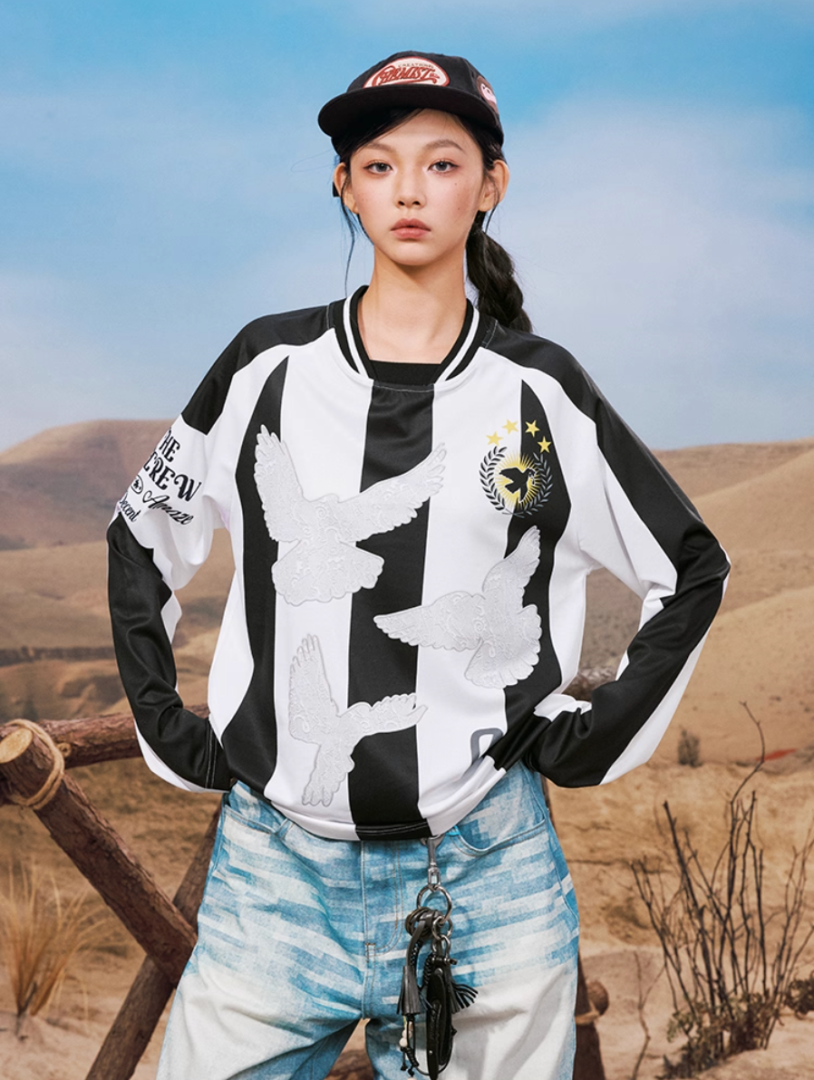 YADcrew Lace Peace Dove Striped Long Sleeve Soccer Jersey | Face 3 Face