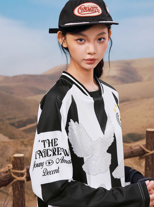 YADcrew Lace Peace Dove Striped Long Sleeve Soccer Jersey | Face 3 Face