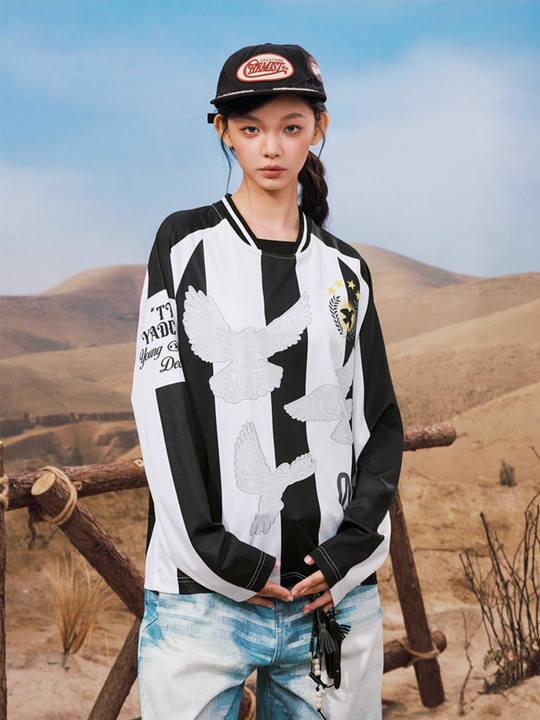 YADcrew Lace Peace Dove Striped Long Sleeve Soccer Jersey | Face 3 Face