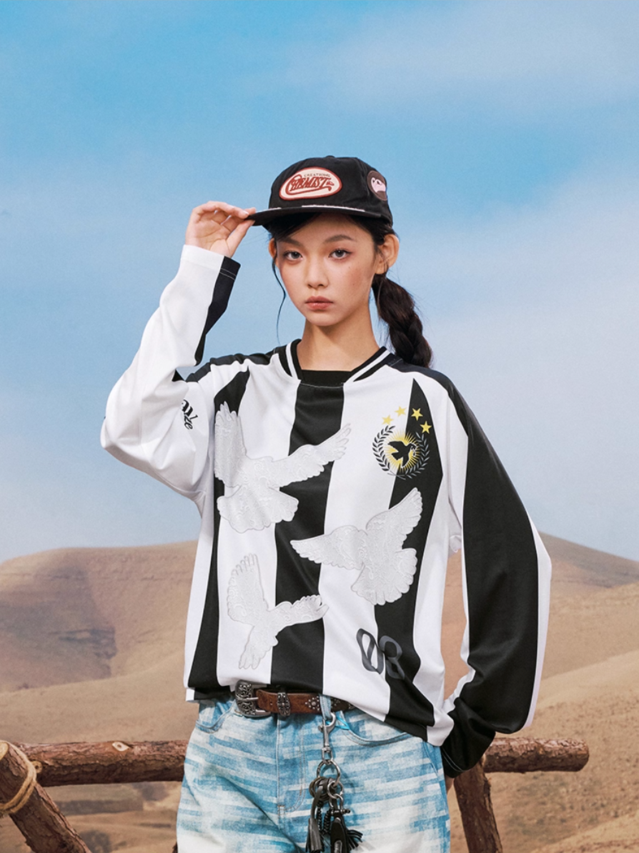 YADcrew Lace Peace Dove Striped Long Sleeve Soccer Jersey | Face 3 Face