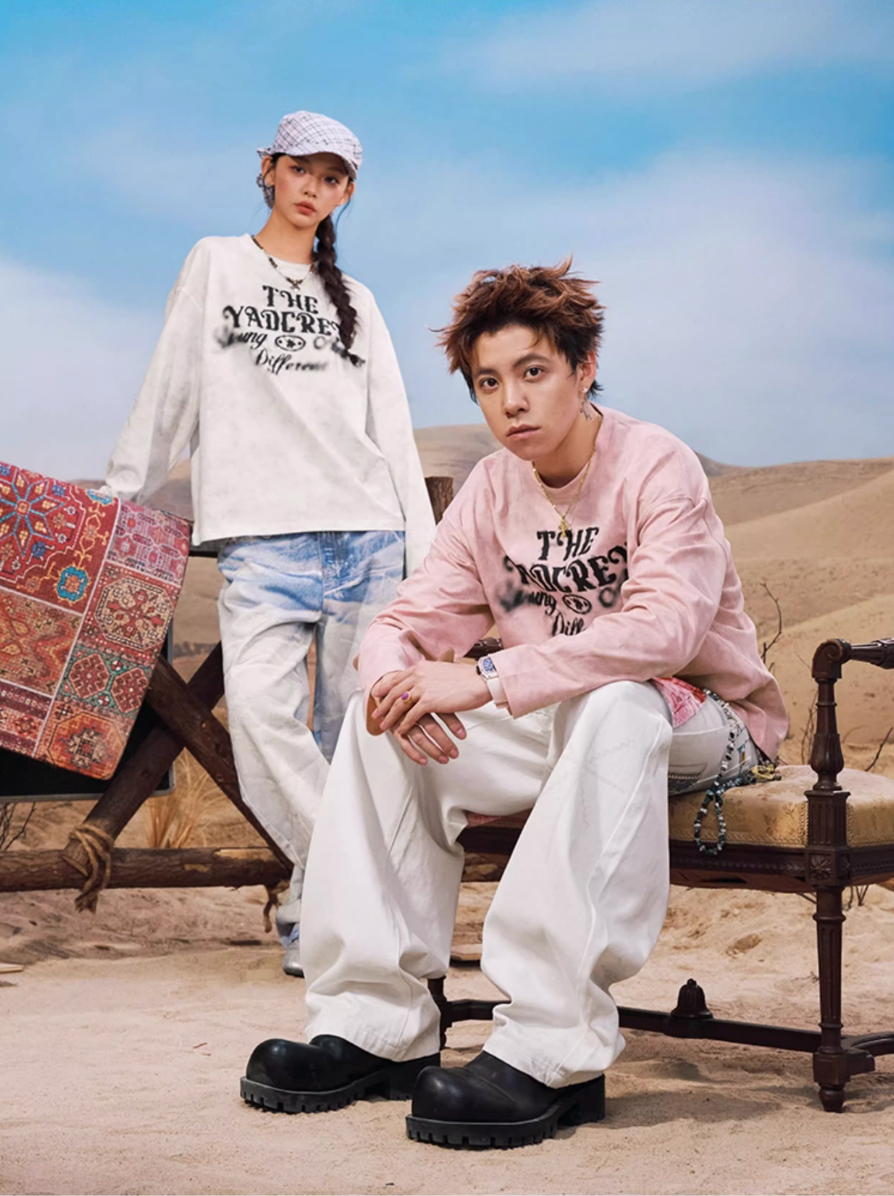 YADcrew Washed Ink Dyed Print Long Sleeve Tee | Face 3 Face