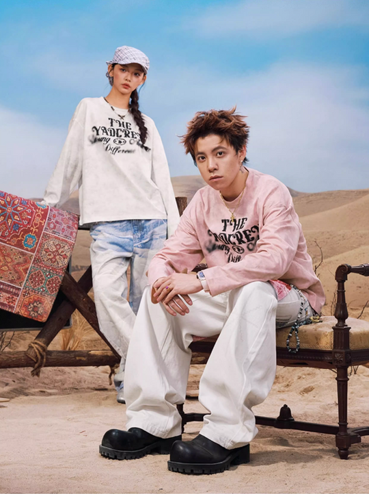 YADcrew Washed Ink Dyed Print Long Sleeve Tee | Face 3 Face