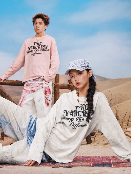 YADcrew Washed Ink Dyed Print Long Sleeve Tee | Face 3 Face