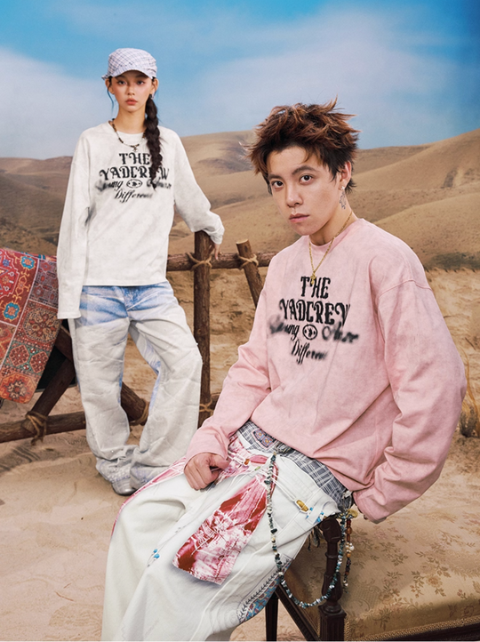 YADcrew Washed Ink Dyed Print Long Sleeve Tee | Face 3 Face