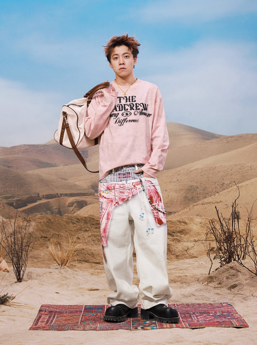 YADcrew Washed Ink Dyed Print Long Sleeve Tee | Face 3 Face