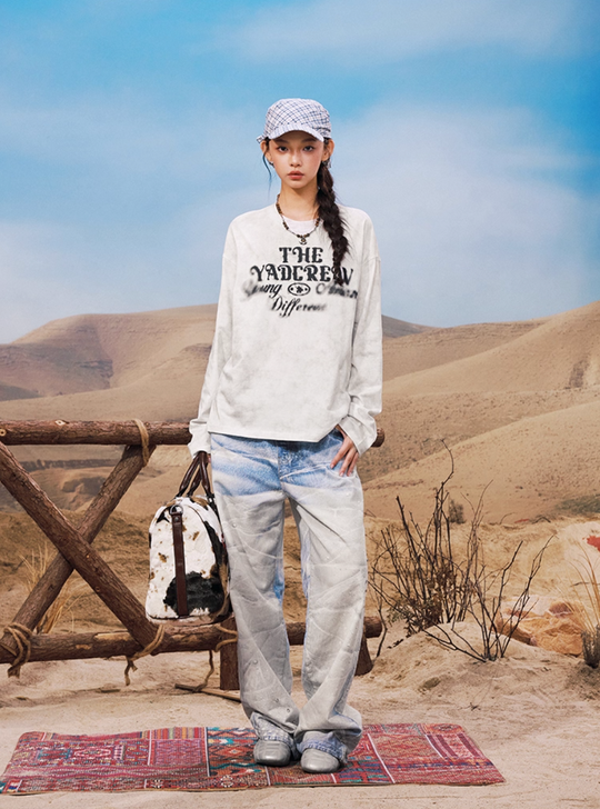 YADcrew Washed Ink Dyed Print Long Sleeve Tee | Face 3 Face