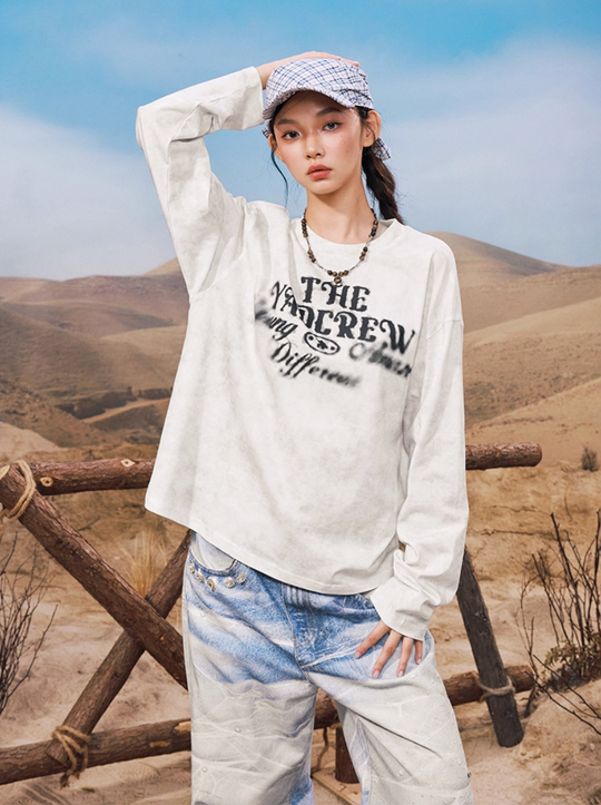 YADcrew Washed Ink Dyed Print Long Sleeve Tee | Face 3 Face